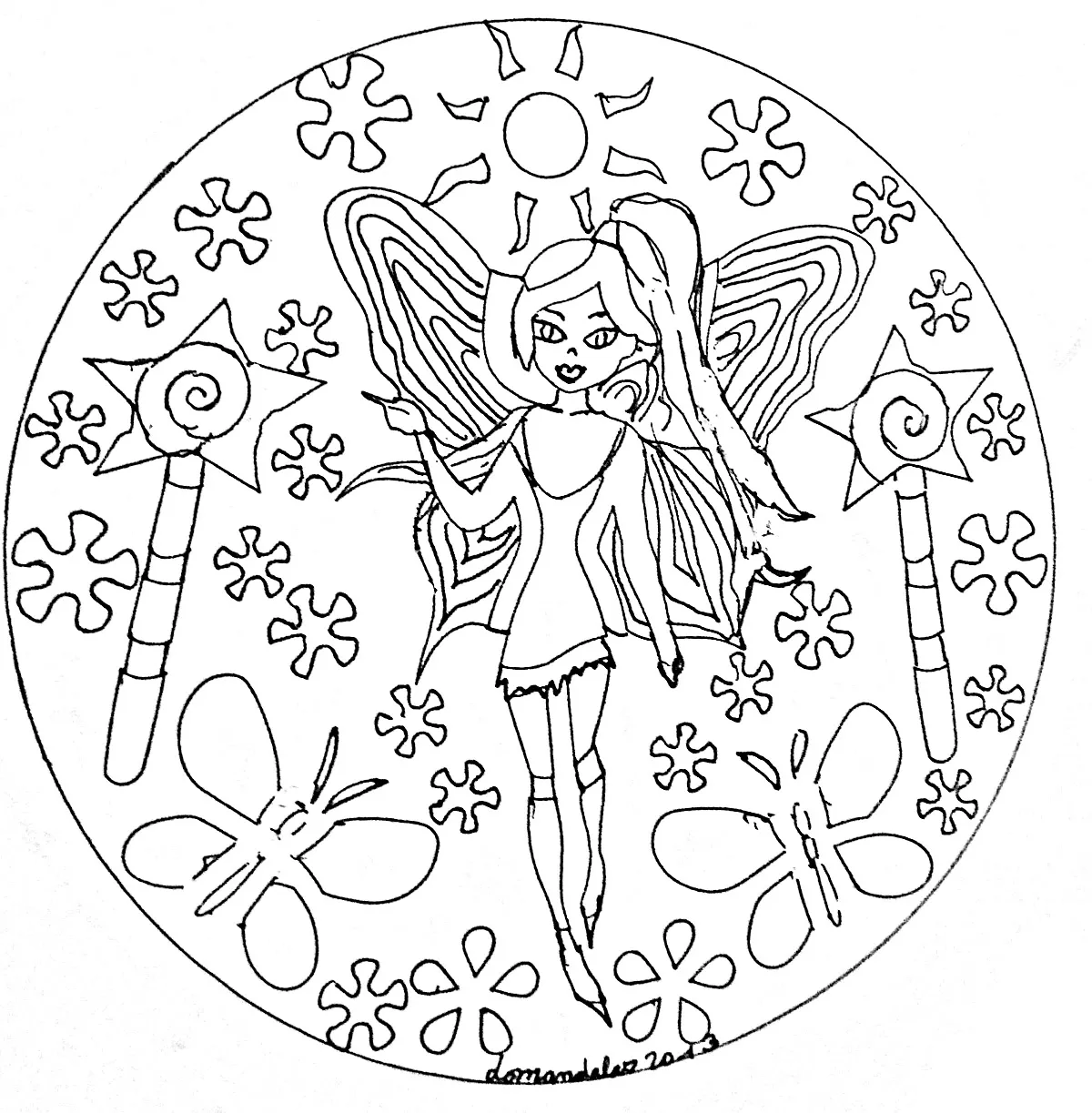 Jolie petite fée (Coloriage de Mandalas à imprimer pour enfants)