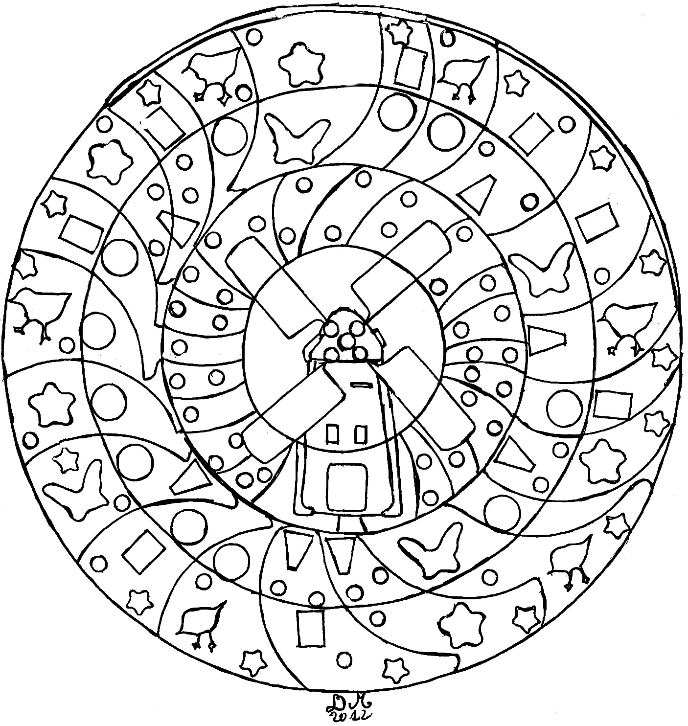 Moulin (Coloriage de Mandalas à imprimer pour enfants)