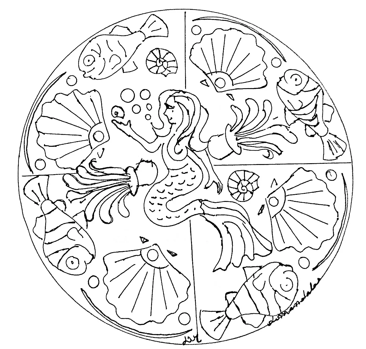 Jolie sirène (Coloriage de Mandalas à imprimer pour enfants)