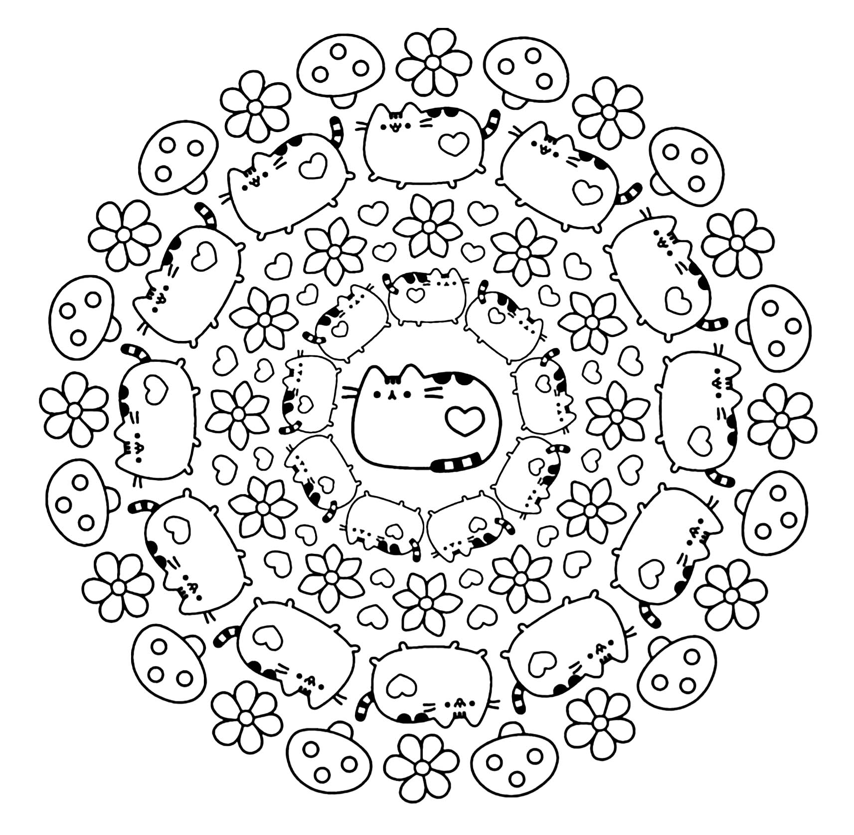 Chat Pusheen (Coloriage de Mandalas à imprimer pour enfants)