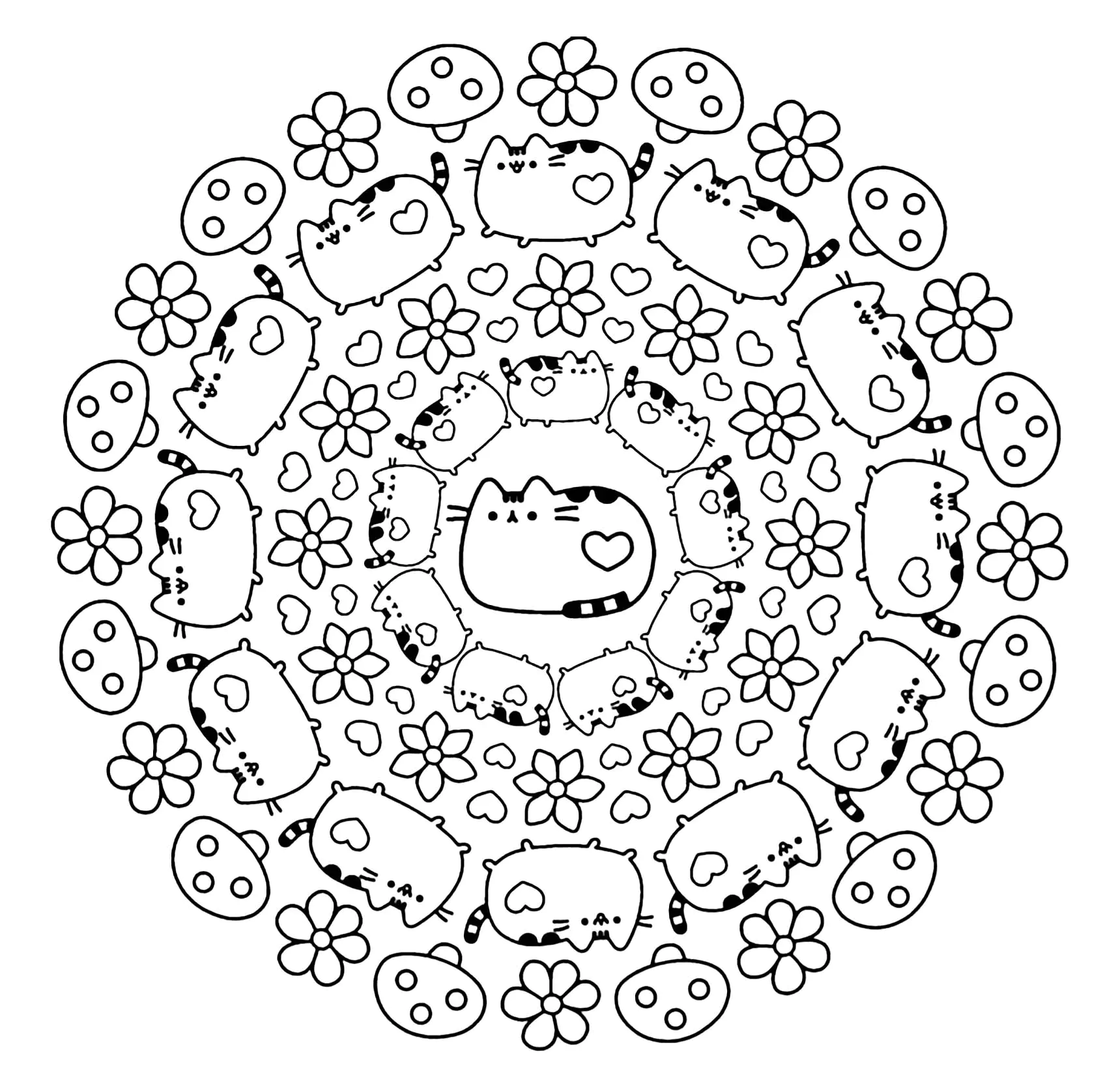 Chat Pusheen (Coloriage de Mandalas à imprimer pour enfants)
