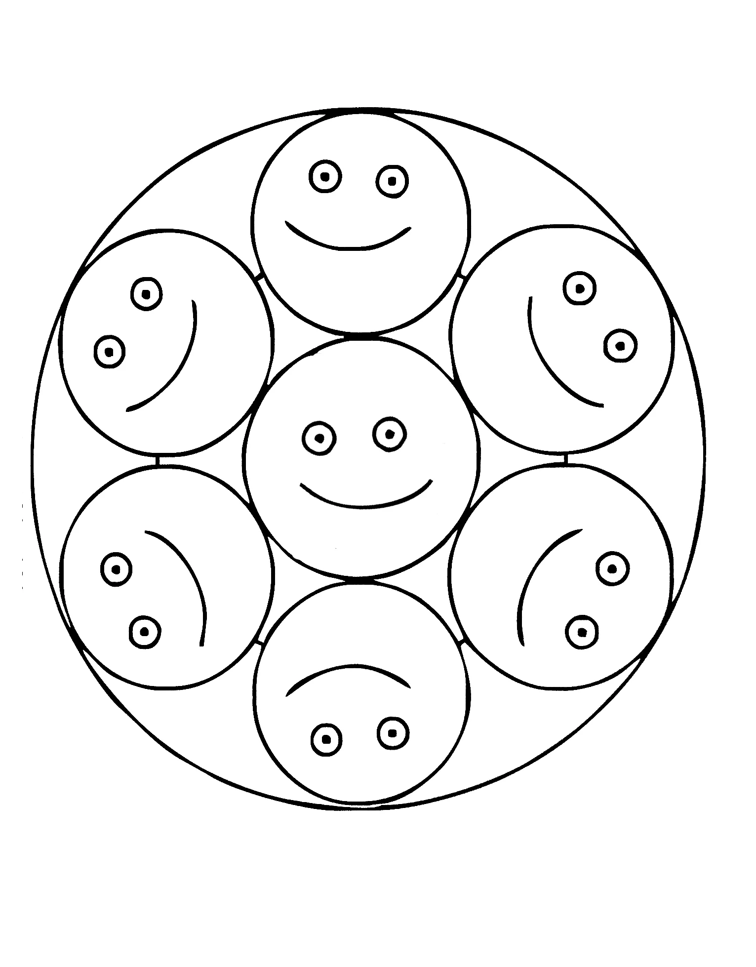 Mandala aux petits smileys souriants (Coloriage à imprimer pour enfants)