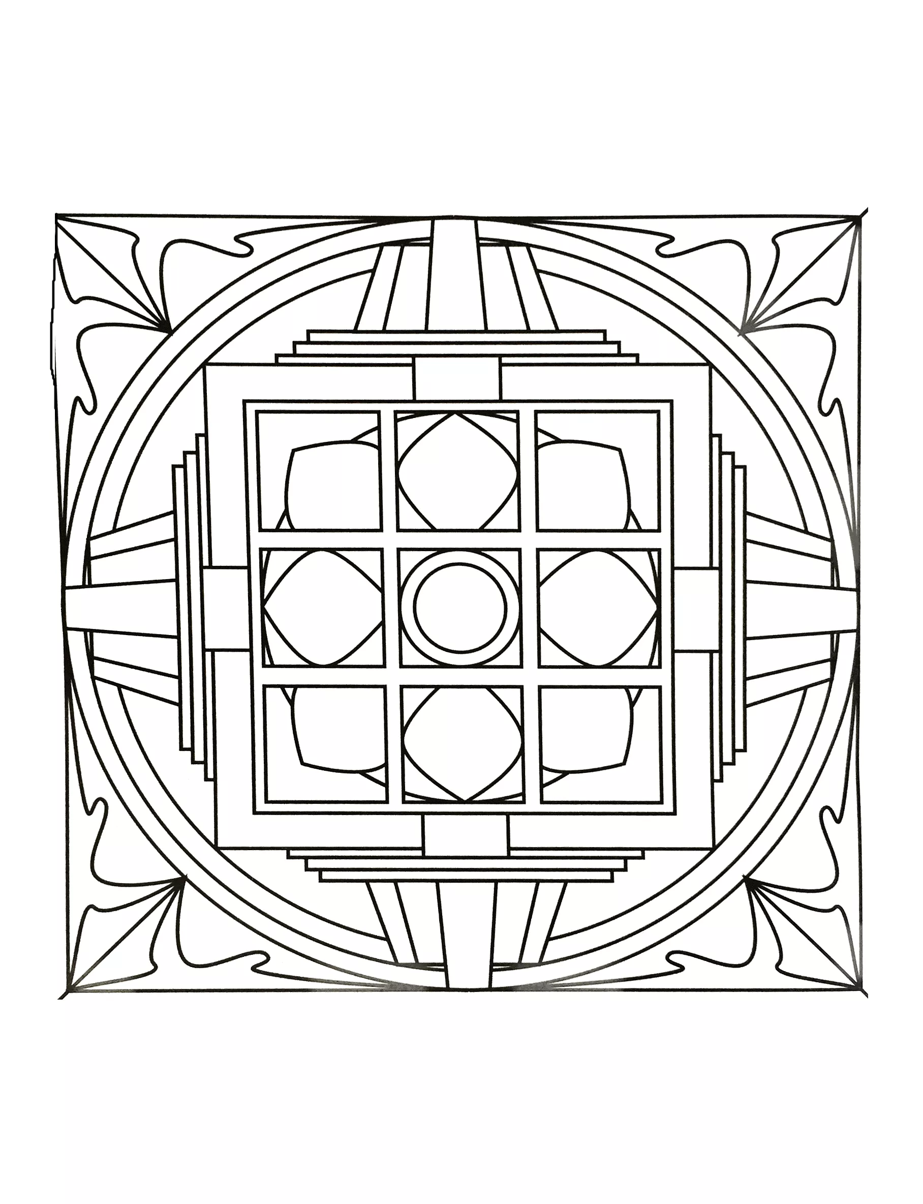 Mandala avec une base carrée (Coloriage à imprimer pour enfants)