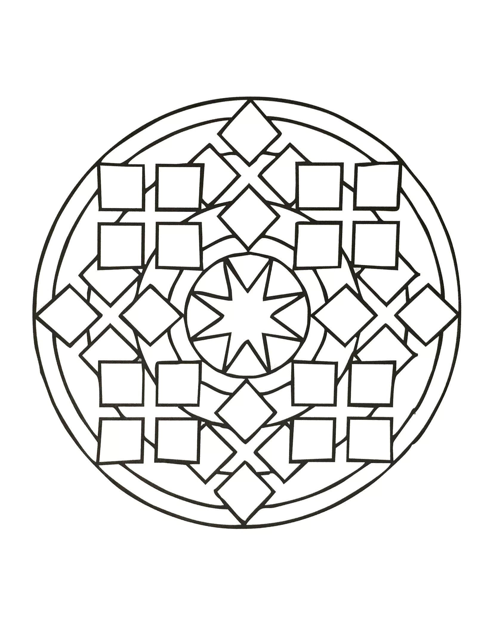 Mandala avec carrés (Coloriage à imprimer pour enfants)