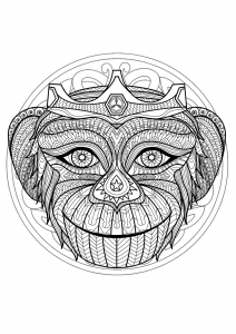 Coloriage mandala gratuit tete singe