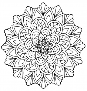Un beau Mandala à colorier, ressemblant à une fleur avec des feuilles
