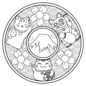 Mandala du Japon (Coloriage de Maneki Neko)