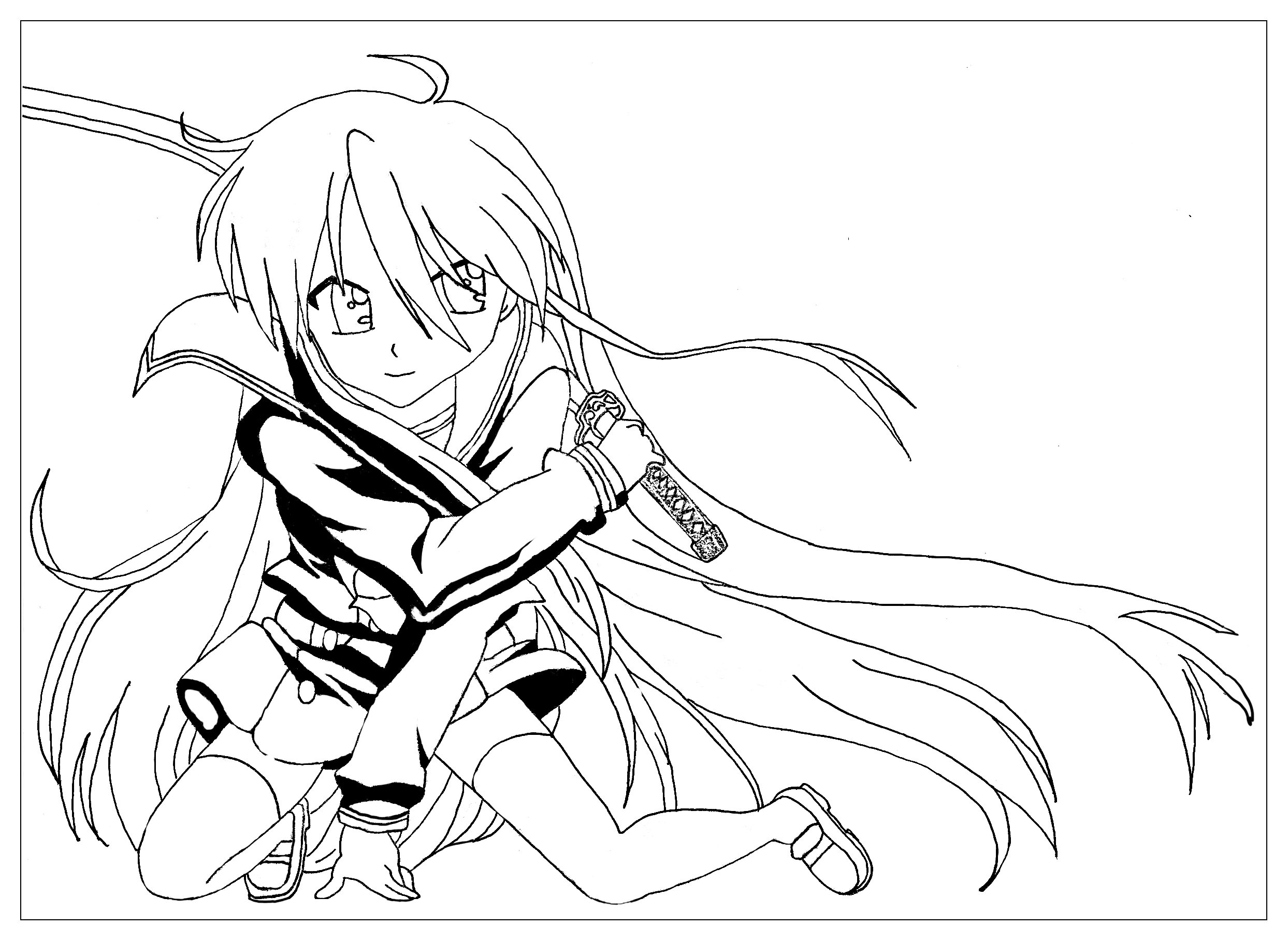 La fille au sabre : Un coloriage style Manga par Krissy