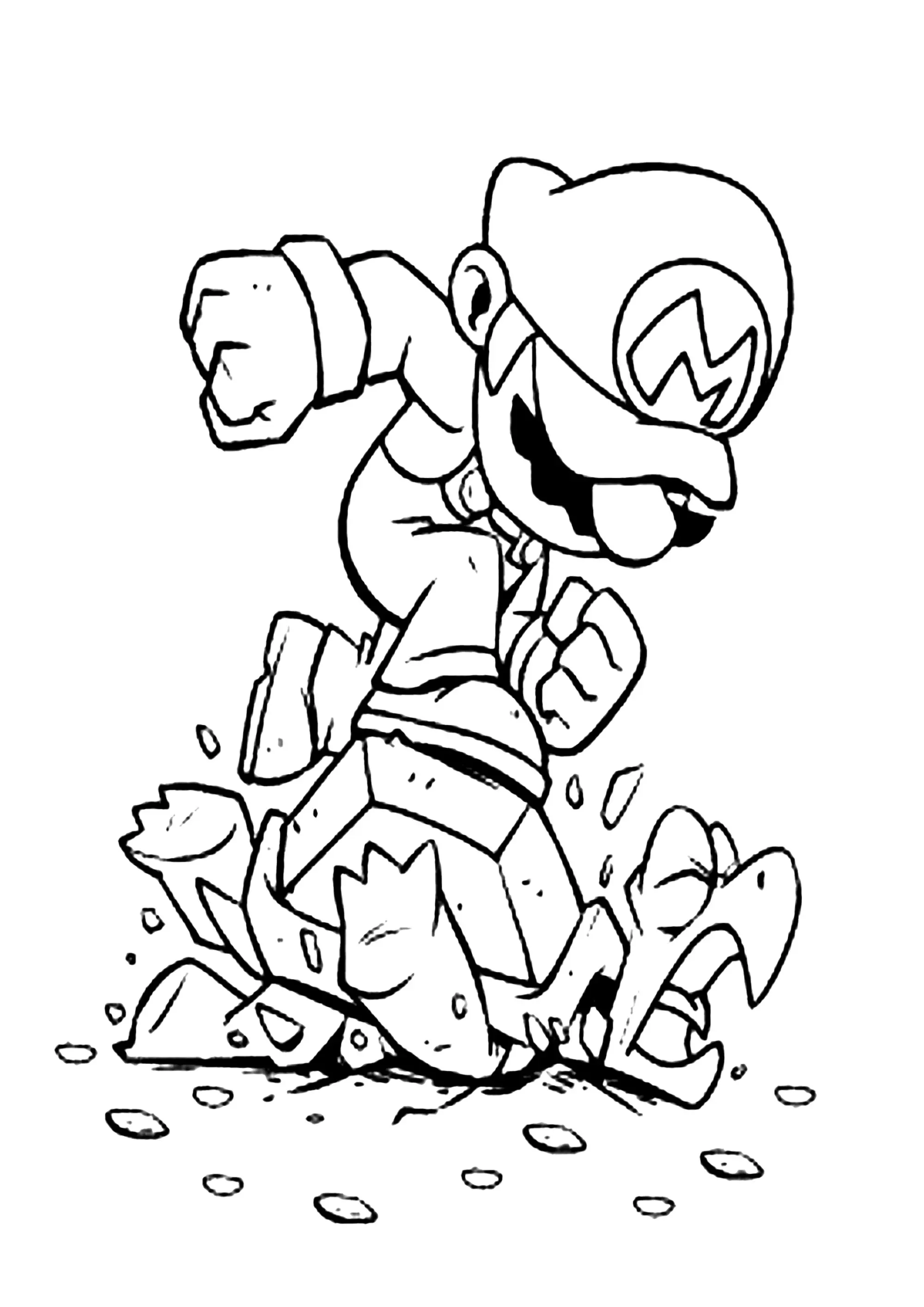 Mario écrase une tortue (Coloriage de Super Mario Bros. à imprimer pour enfants)
