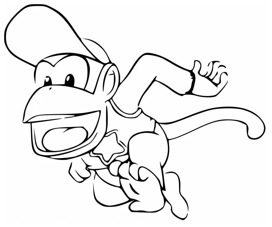 Diddy Kong (Coloriage de Super Mario Bros. à imprimer pour enfants)