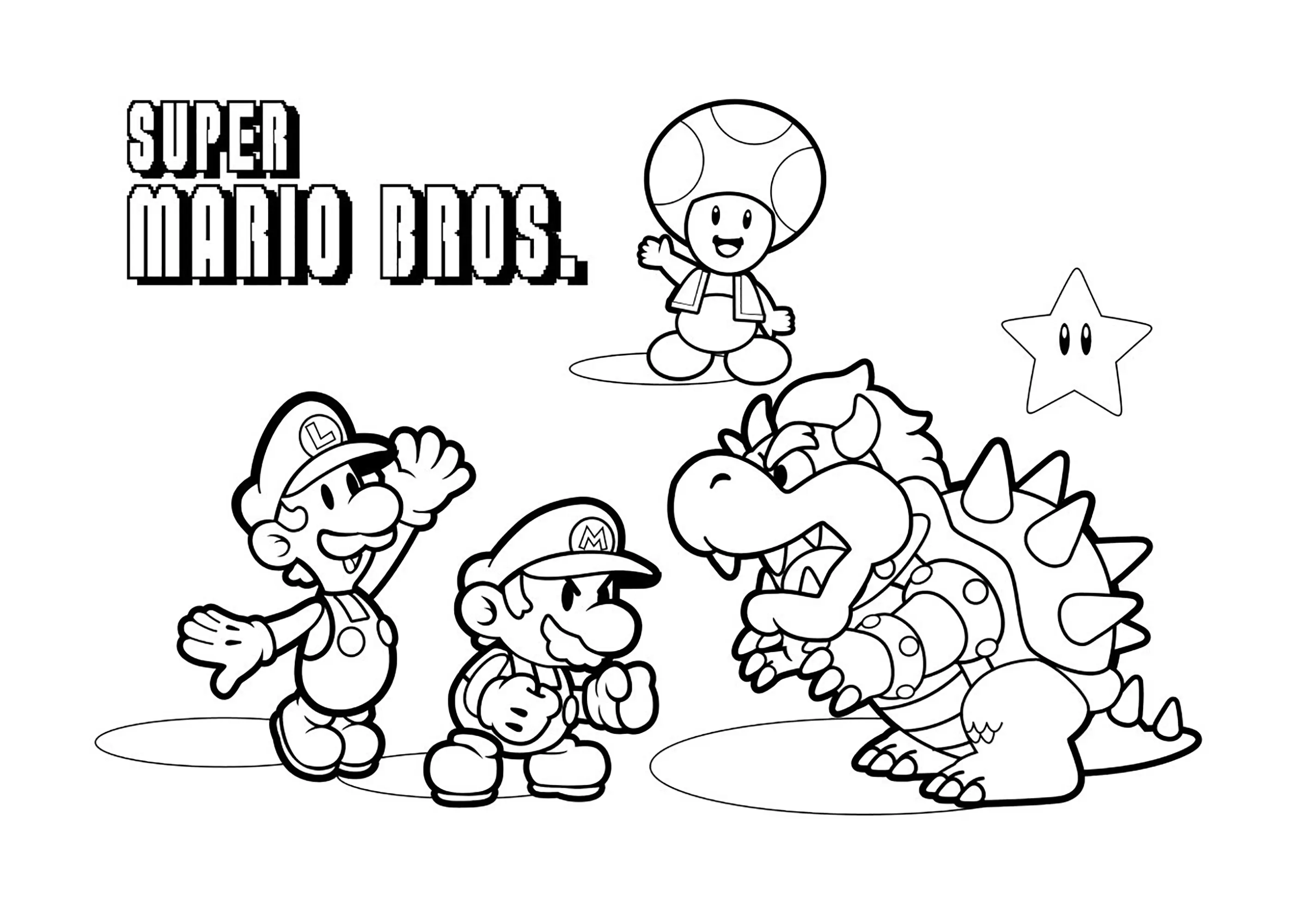 Mario Luigi Et Toad Contre Bowser Coloriages De Super Mario Bros 