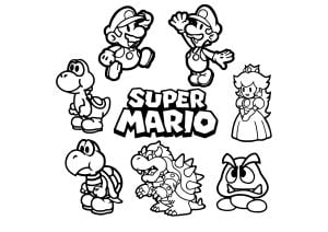 Tous les personnages principaux de Super Mario (Coloriage de Super Mario Bros.)