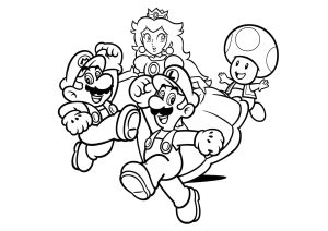 Mario avec Luigi, la Princesse Peach et son ami Toad