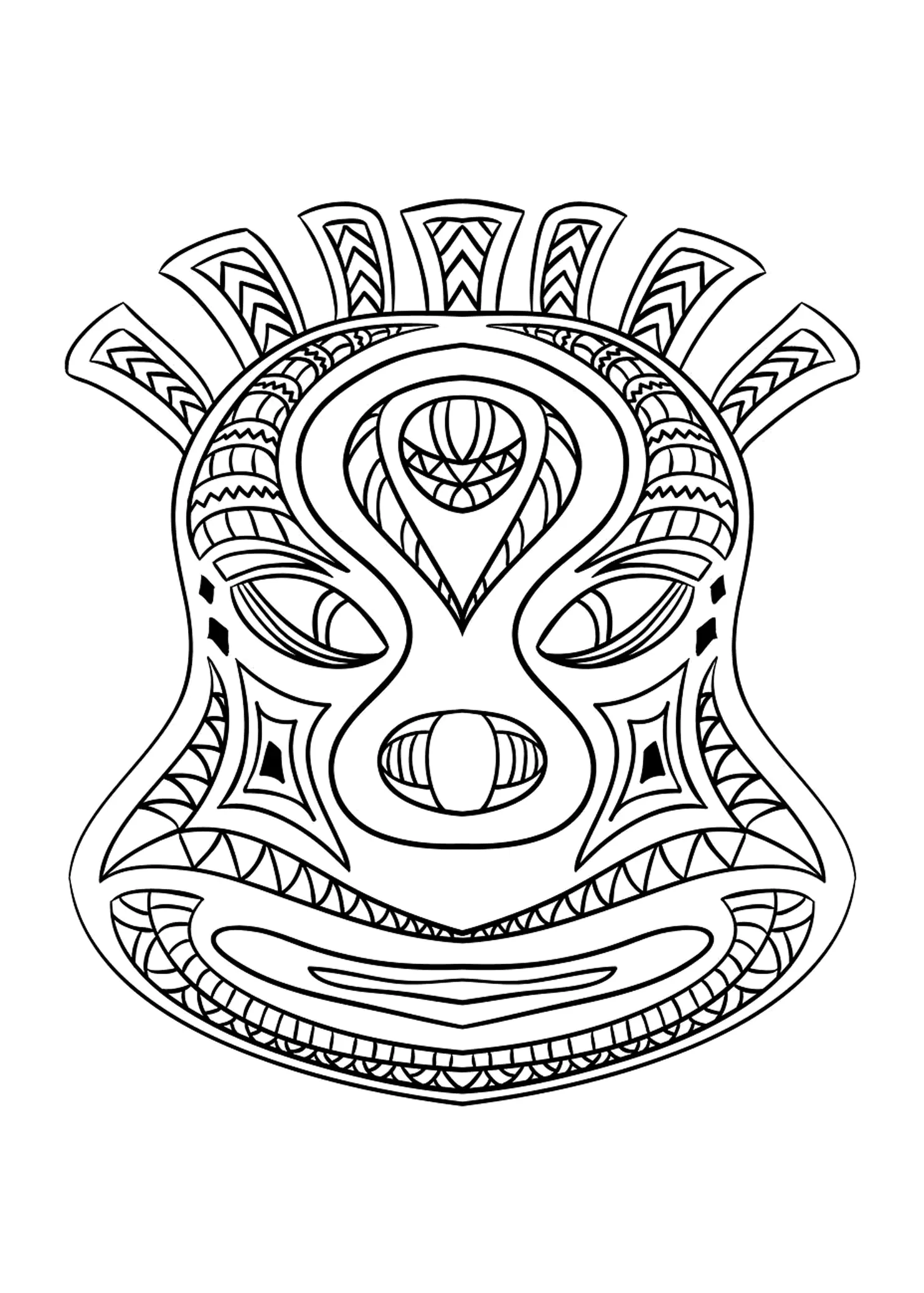 Drôle de masque africain (Coloriage à imprimer pour enfants)