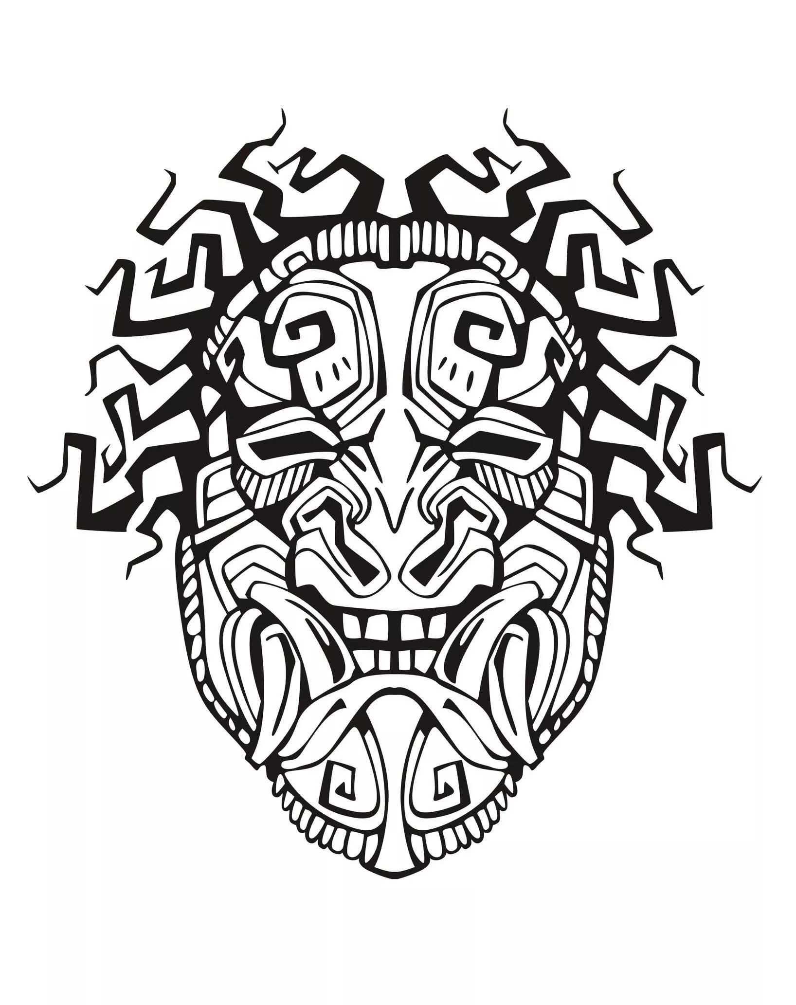 Masque d'inspiration Aztèque / Incas (Coloriage à imprimer pour enfants)