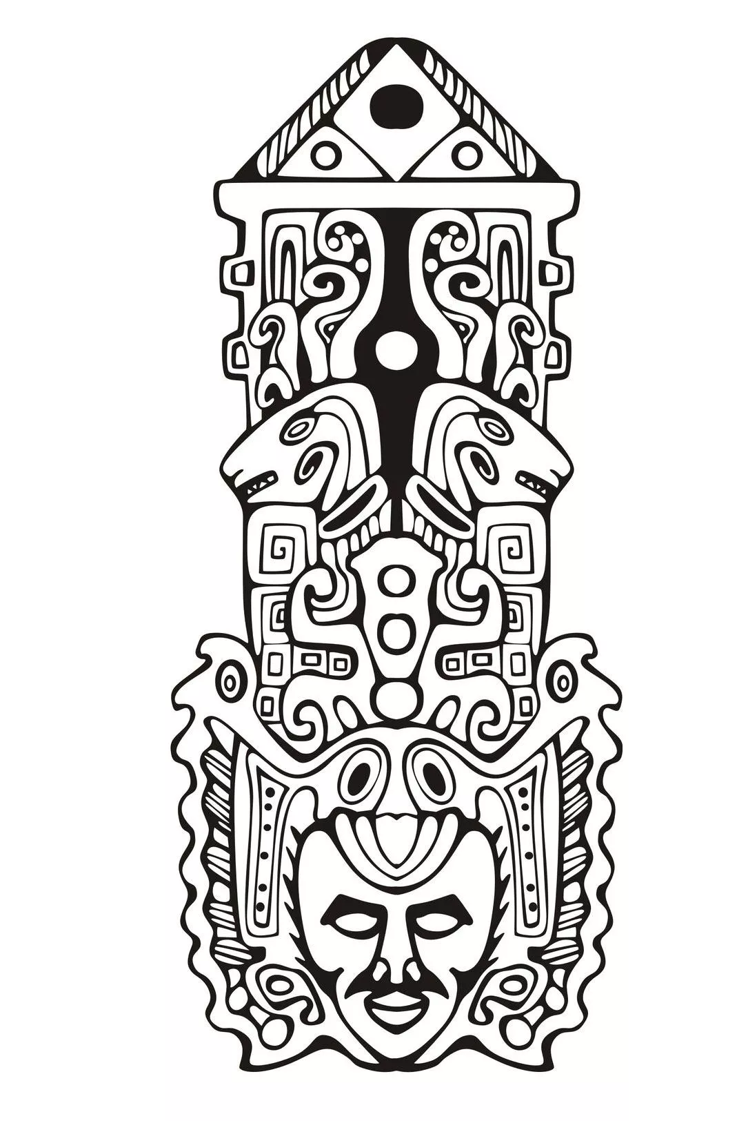 Masque Inca / Maya - 1 (Coloriage à imprimer pour enfants)