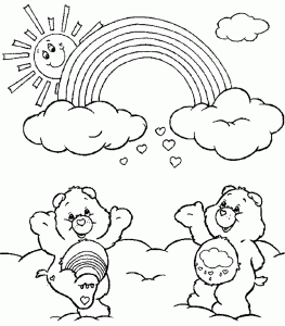 Deux bisounours sous un joli arc en ciel (Coloriage de Météo)