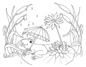 grenouille et pluie (Coloriage de Météo)