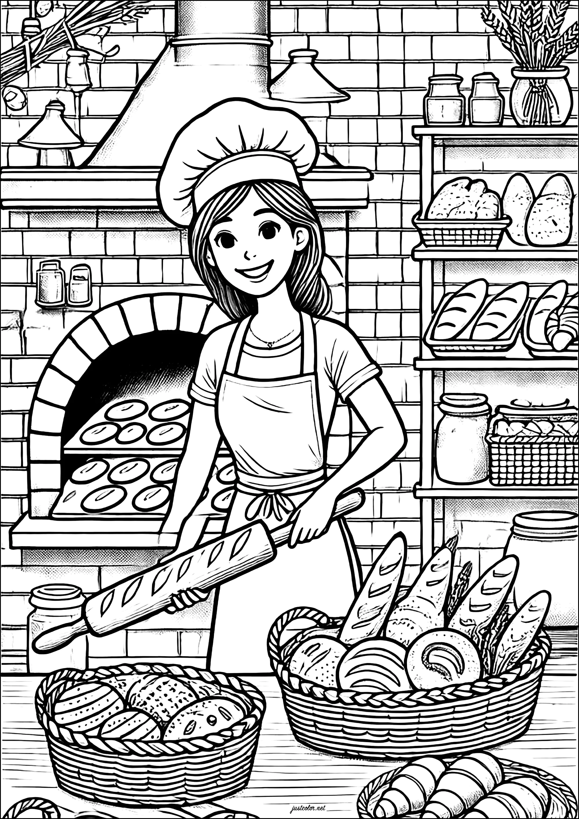 Jeune boulangère (Coloriage de Métiers à imprimer pour enfants)