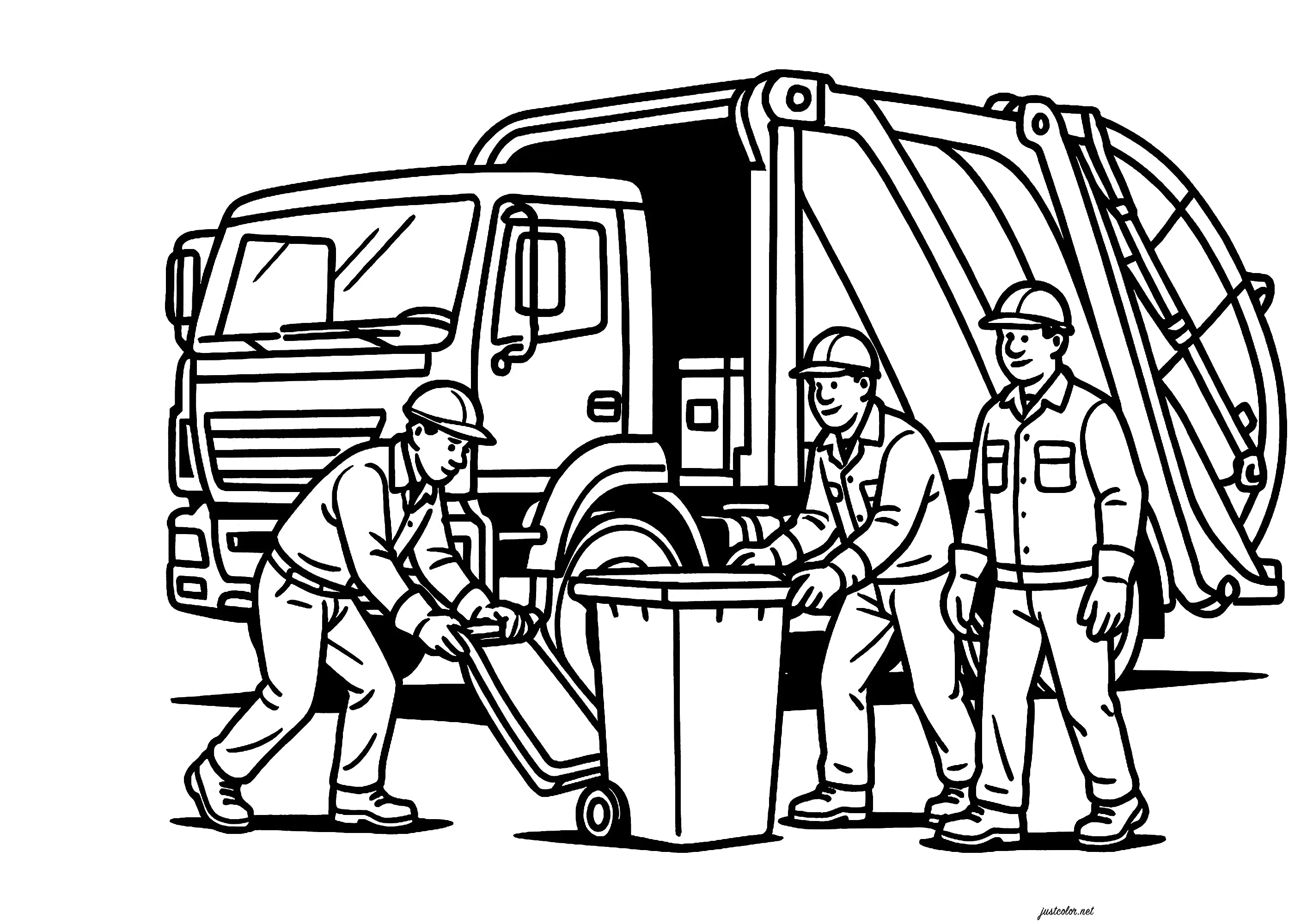 Les éboueurs (Coloriage de Métiers à imprimer pour enfants)