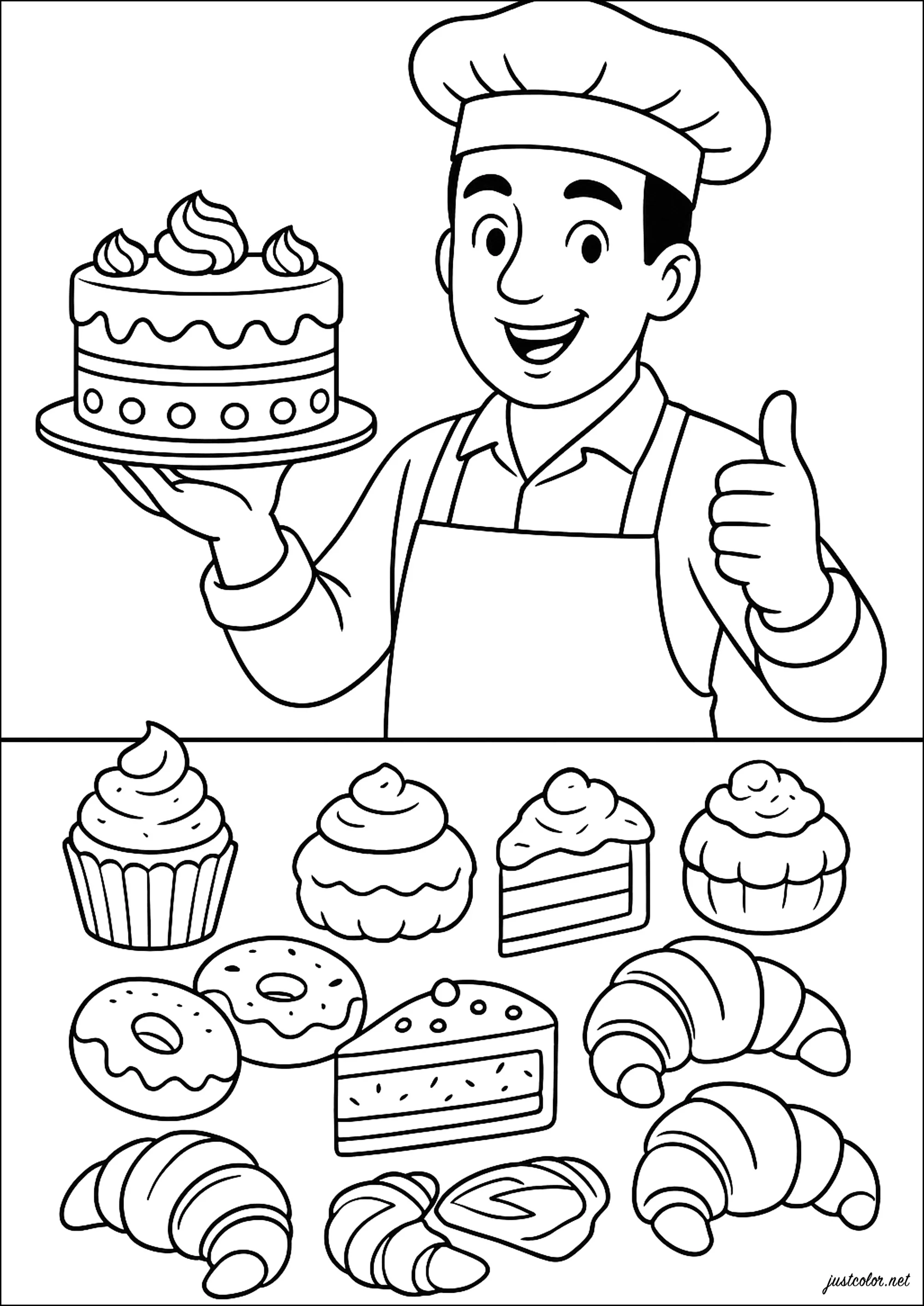 Le patissier (Coloriage de Métiers à imprimer pour enfants)