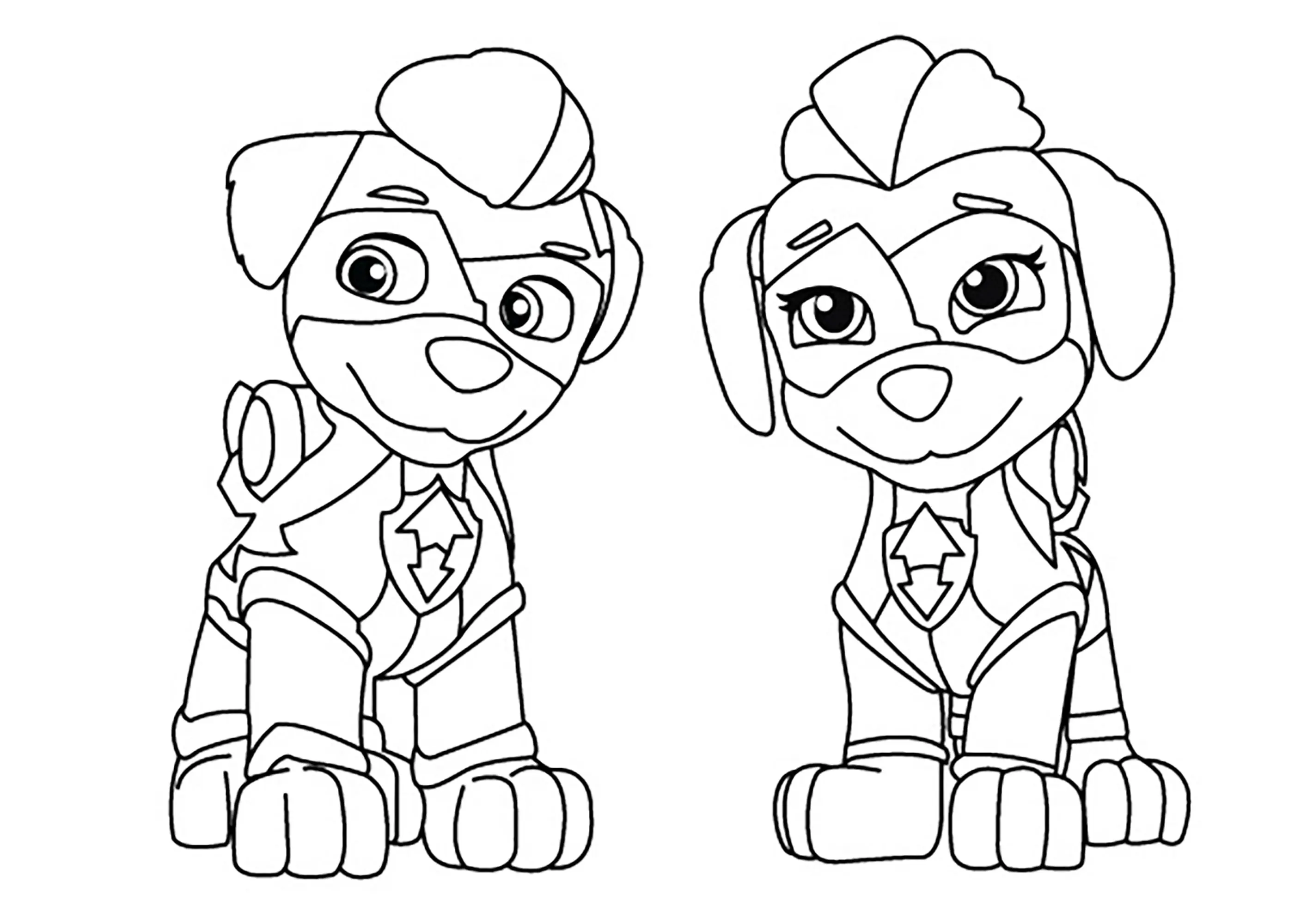 Ella et Tuck (Coloriage de La Pat’ Patrouille : Super Chiots à imprimer pour enfants)