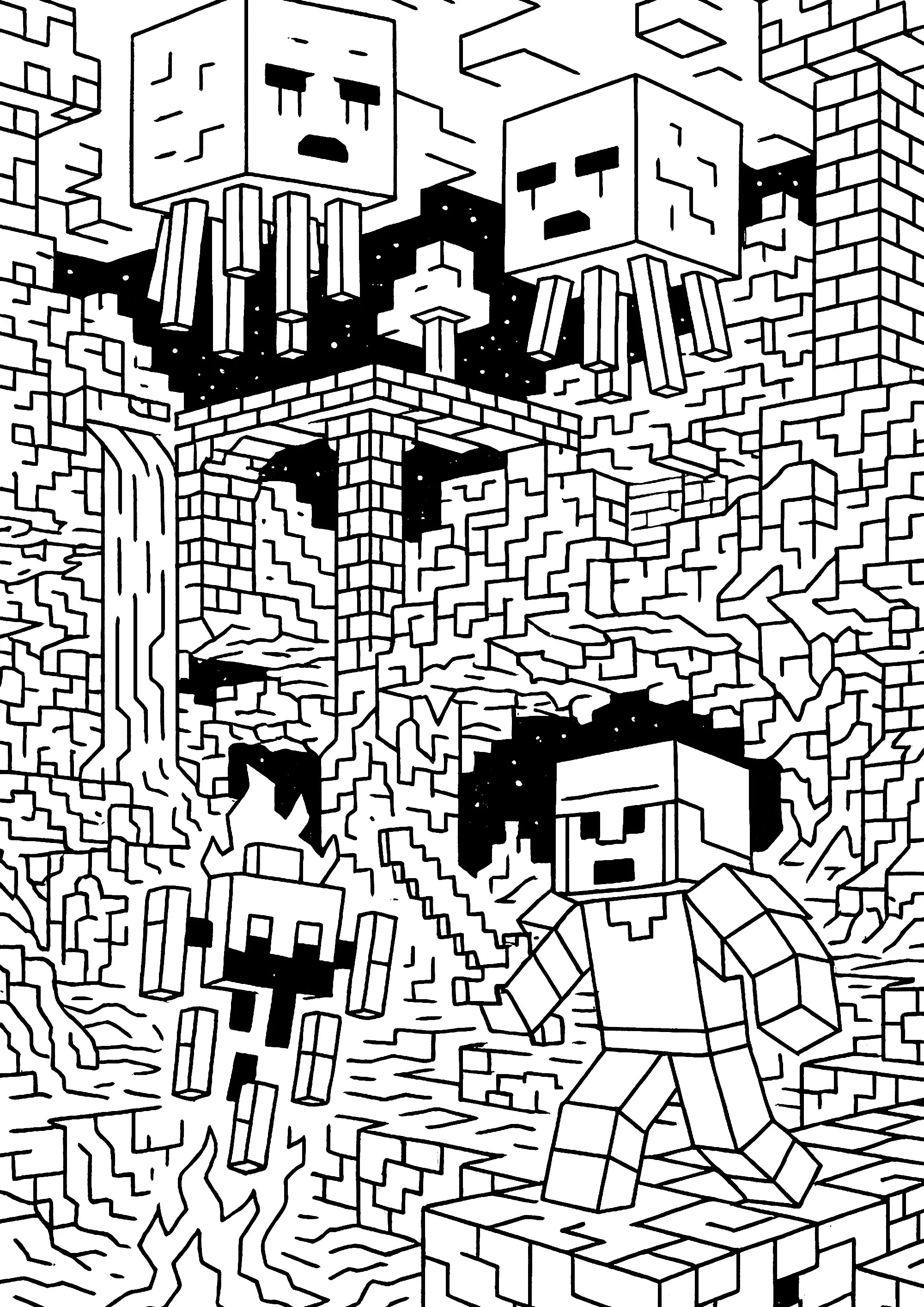 Etranges créatures venues du ciel (Coloriage de Minecraft à imprimer pour enfants)