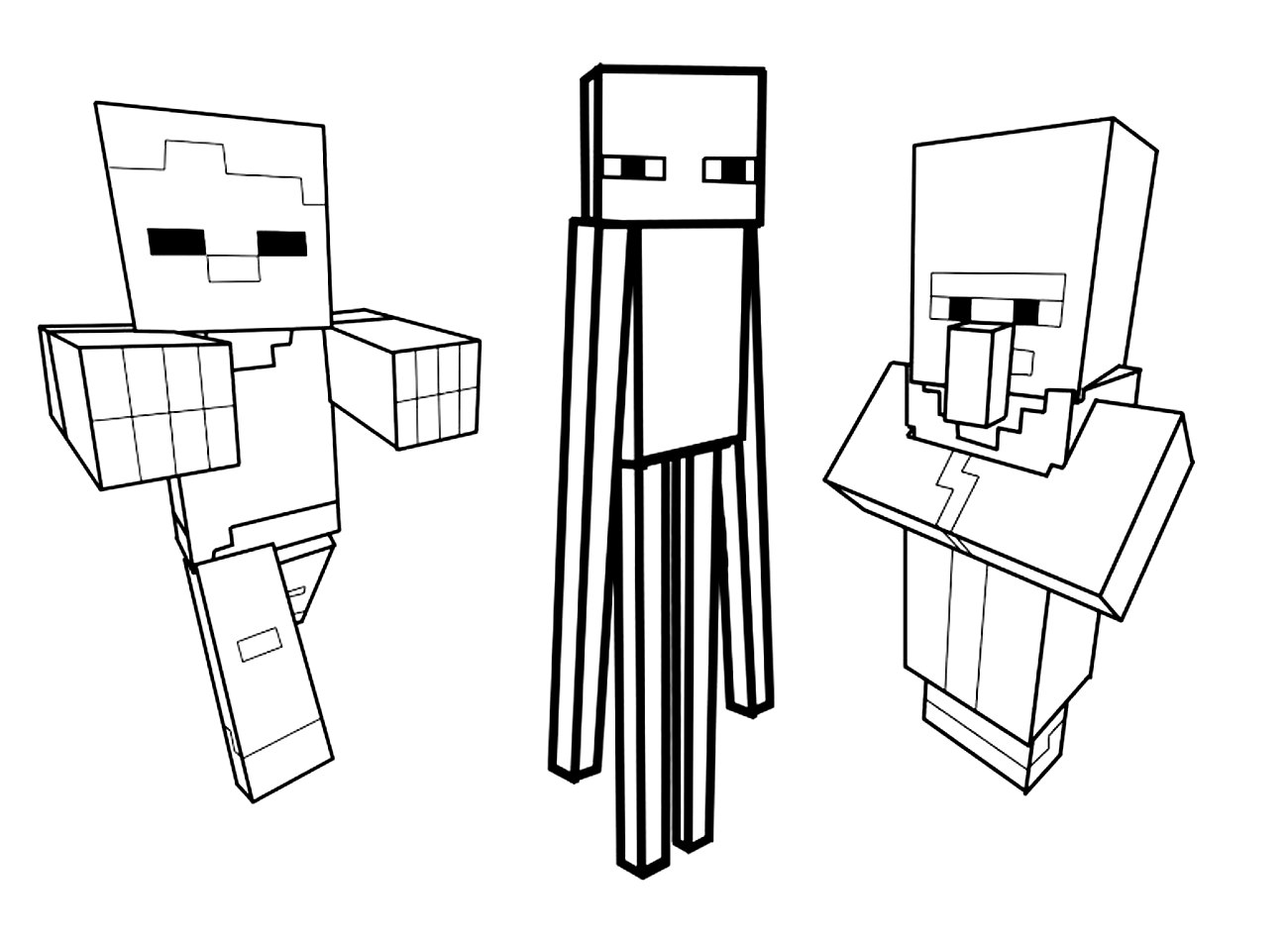 Coloriage Minecraft gratuit avec 3 personnages