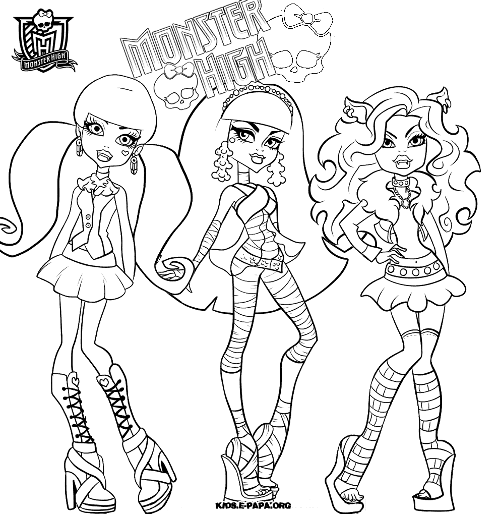 3 Personnages de Monster High à colorier