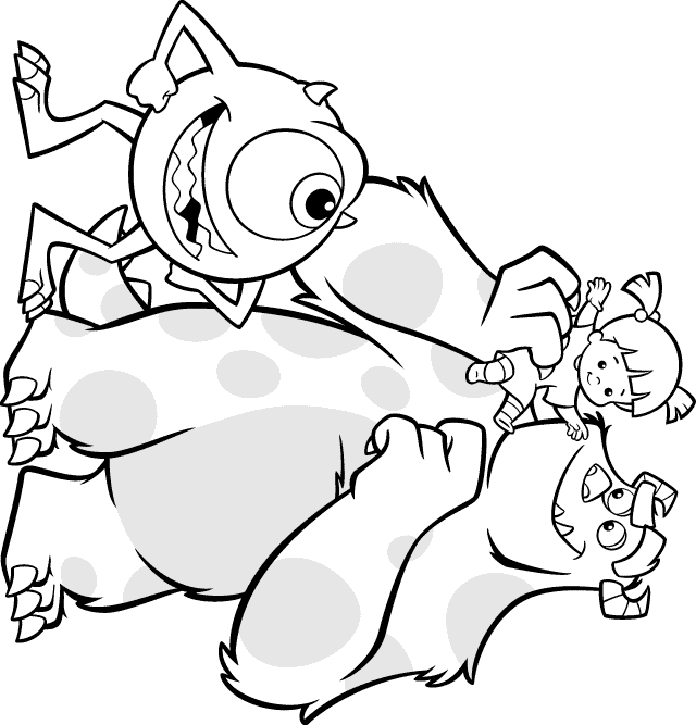 Bob, Sully et Bouh réunis (Coloriage de Monstres & Cie) Bob, Sully et Bouh réunis (Coloriage de Monstres & Cie à imprimer pour enfants)