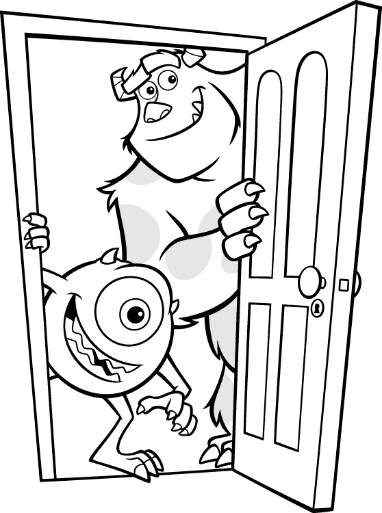 Encore derrière la porte (Coloriage de Monstres & Cie) Encore derrière la porte (Coloriage de Monstres & Cie à imprimer pour enfants)