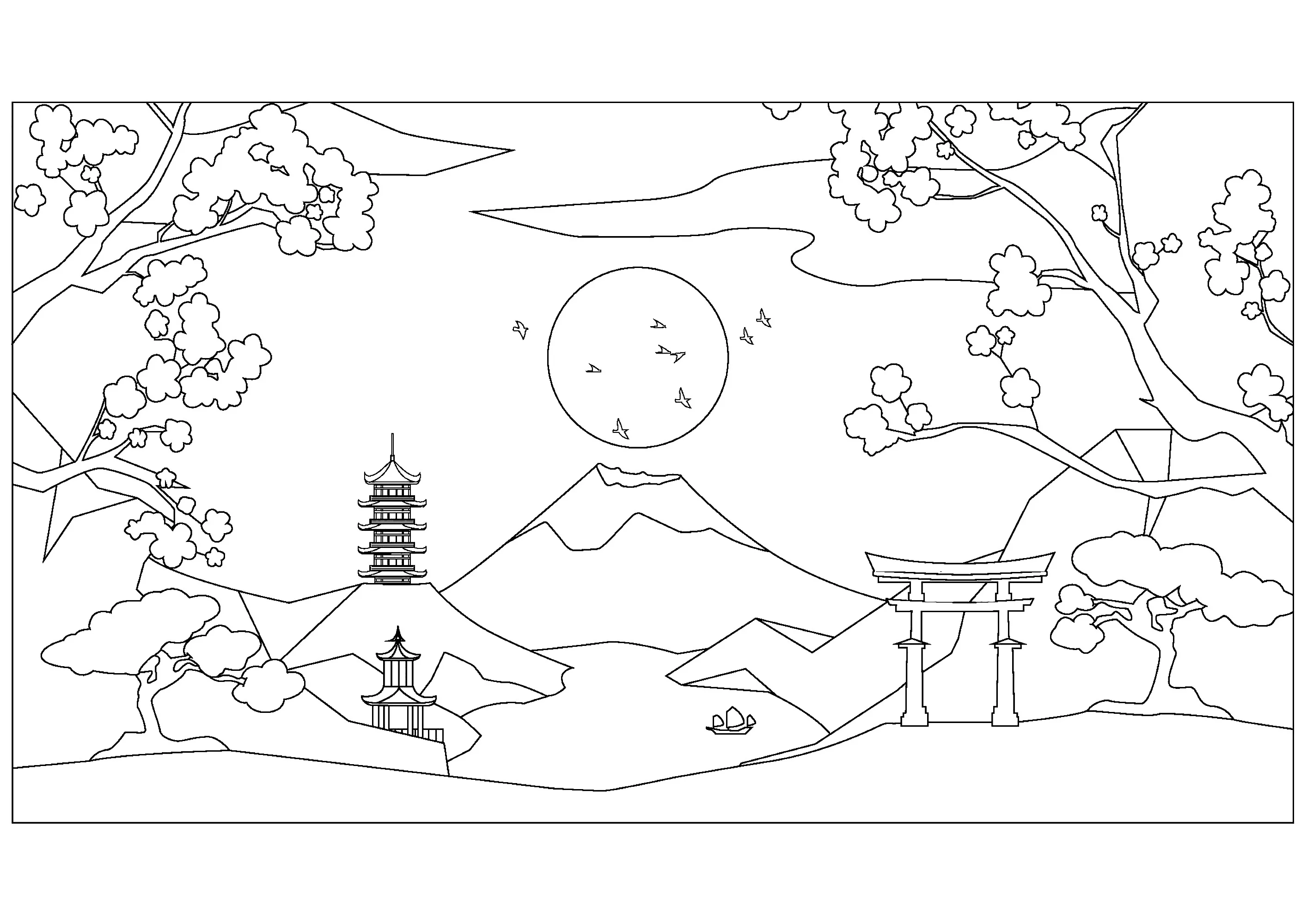 Temples japonais (Coloriage de Monuments à imprimer pour enfants)