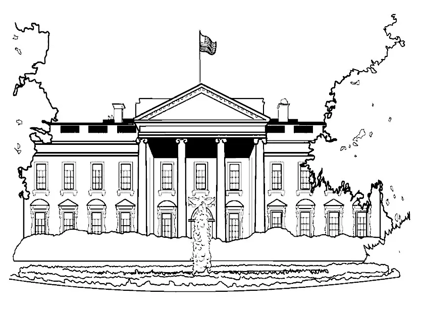 Maison Blanche (Coloriage de Monuments à imprimer pour enfants)
