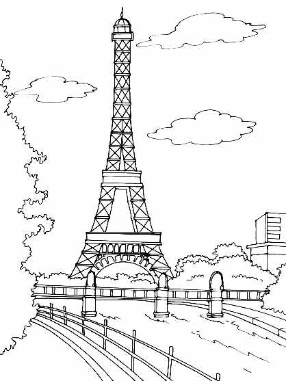 Coloriage de monument à imprimer pour enfants : Tour Eiffel