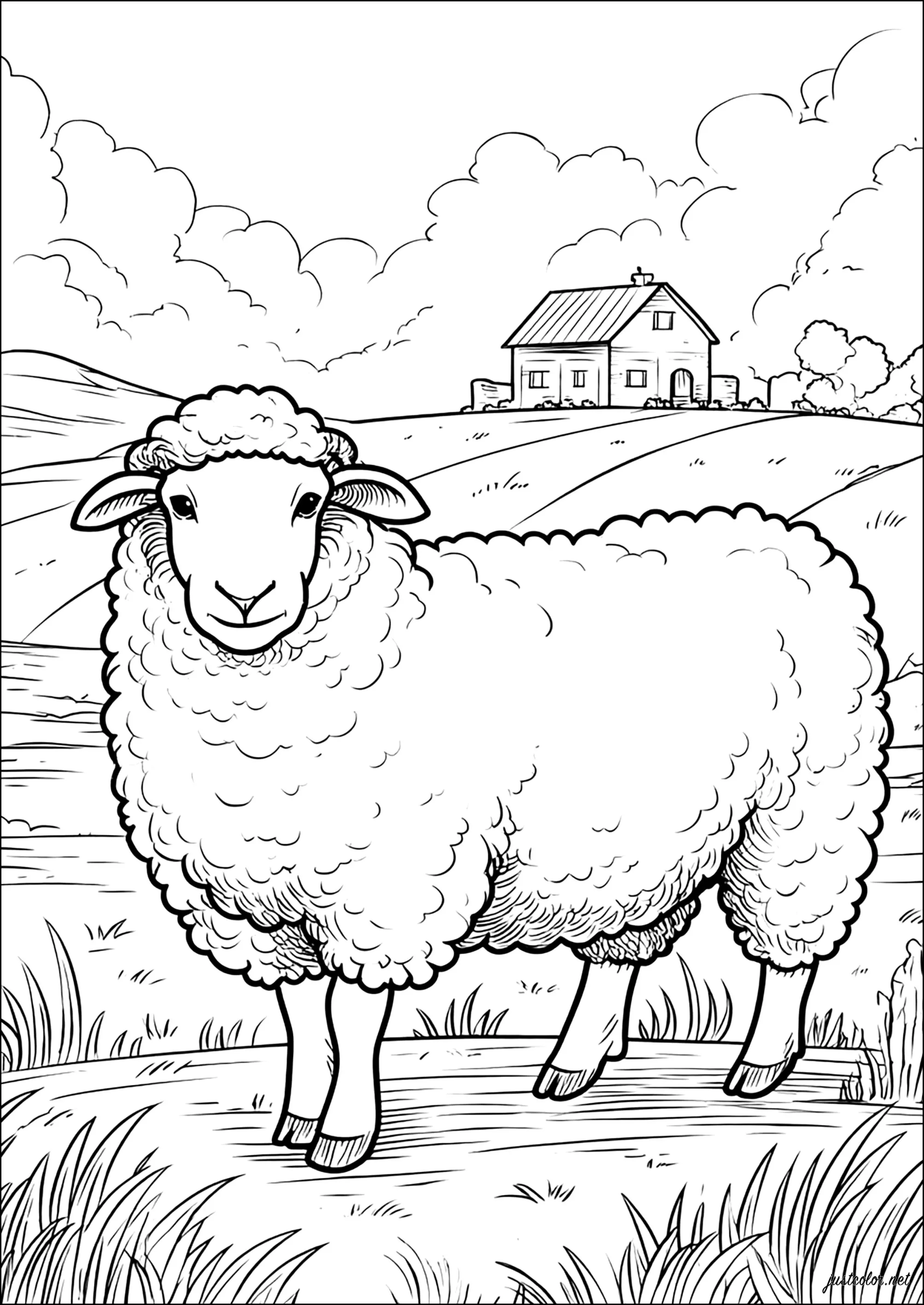 Mouton paisible dans la prairie (Coloriage à imprimer pour enfants)