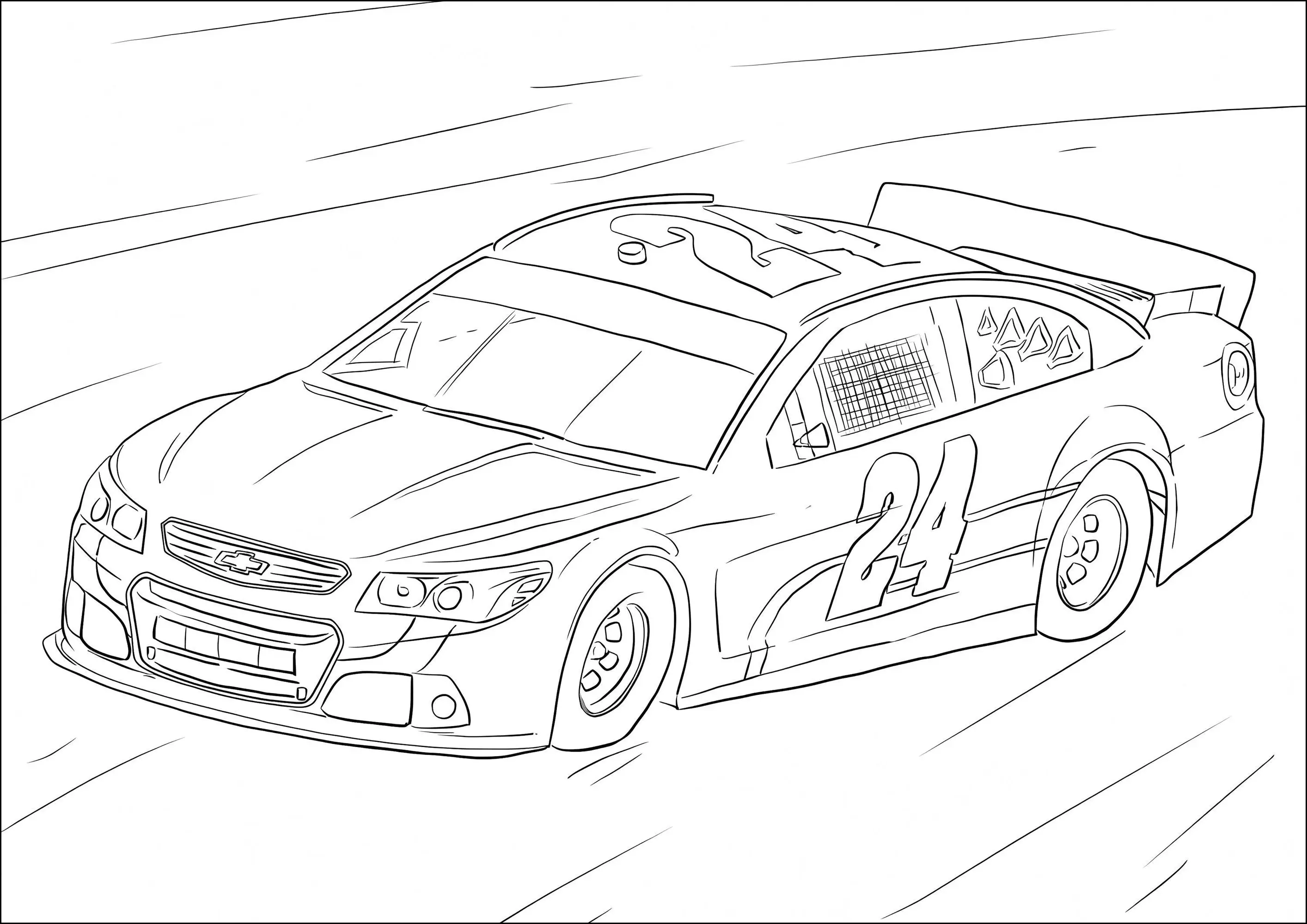 Voiture Numéro - 24 (Coloriage de Nascar à imprimer pour enfants)