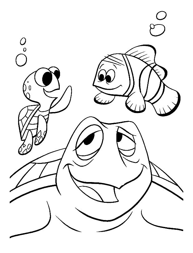 Coloriage Le monde de Nemo : tortues et poissons