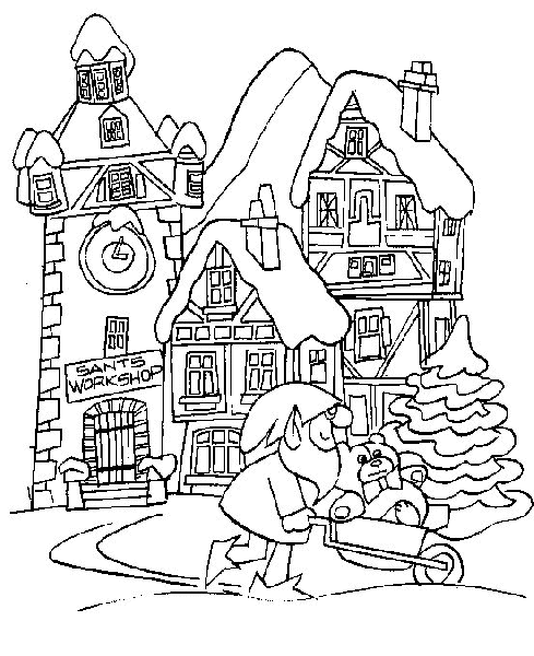 Coloriage paysage de Noël