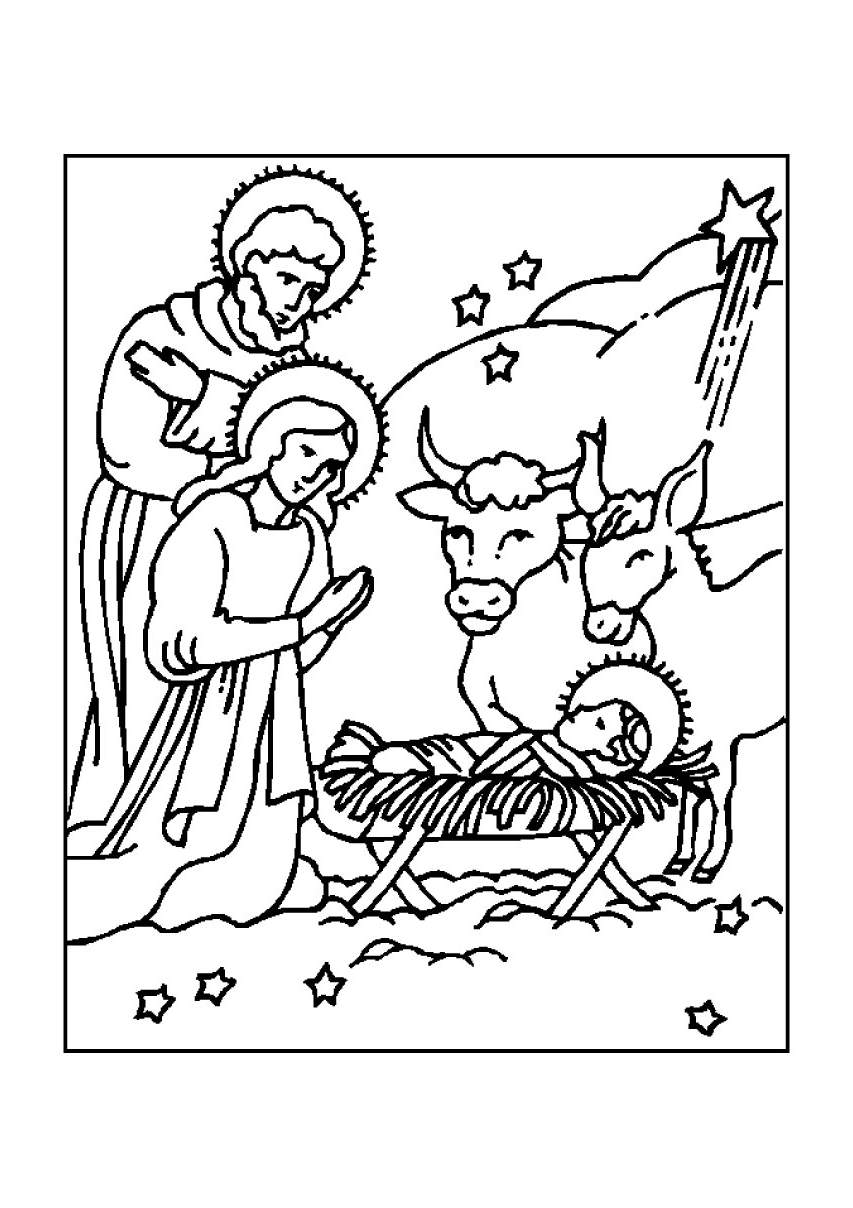 Coloriage de l'étable où Jésus naquit