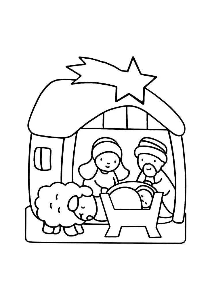 Coloriage de Crèche de Noël (Nativité) à télécharger