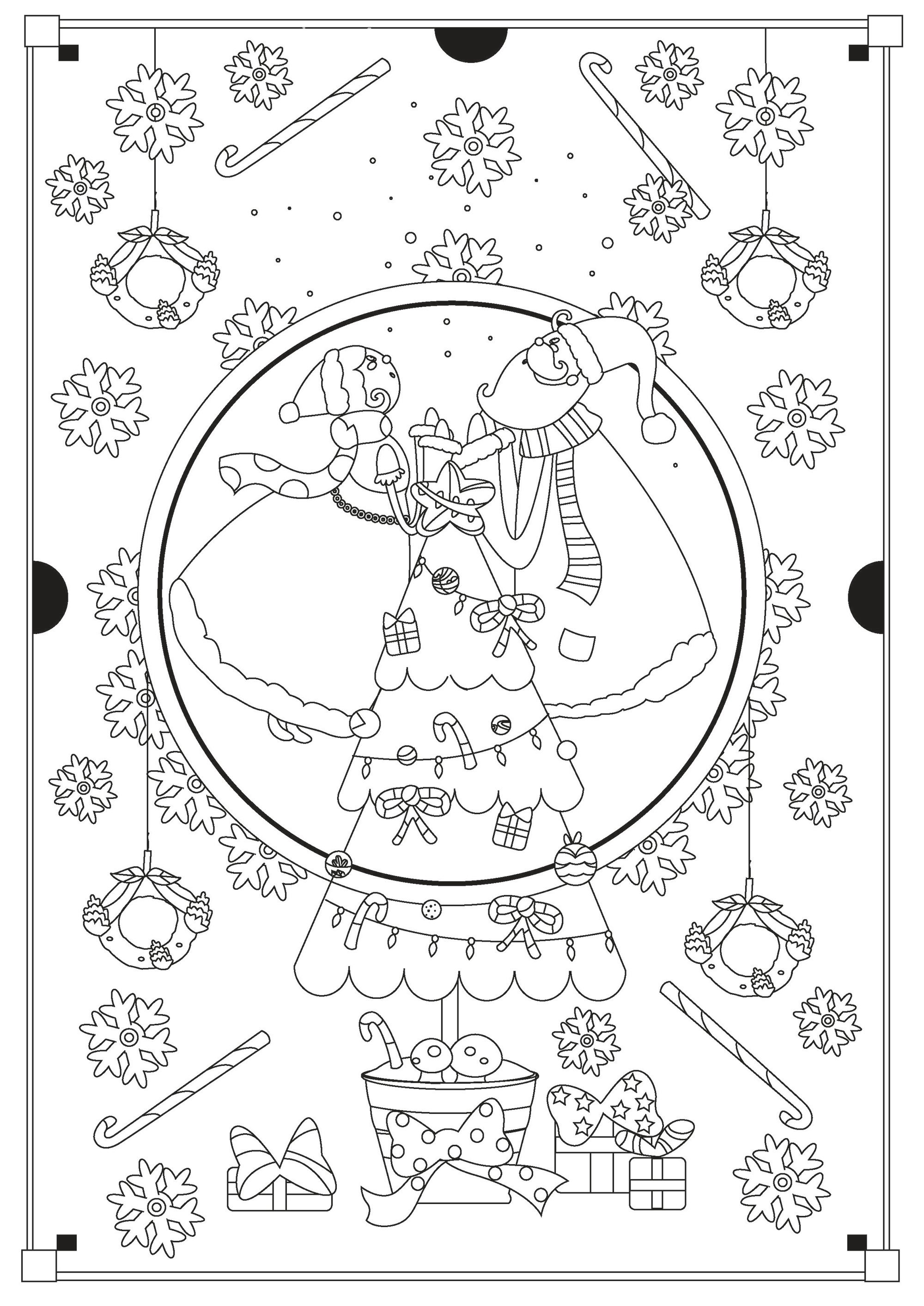 Coloriage de : Père Noël, Mère Noël et joli sapin Coloriage de à imprimer pour enfants : Père Noël, Mère Noël et joli sapin