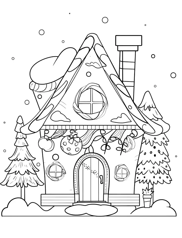 Maison de Noël (Coloriage à imprimer pour enfants)