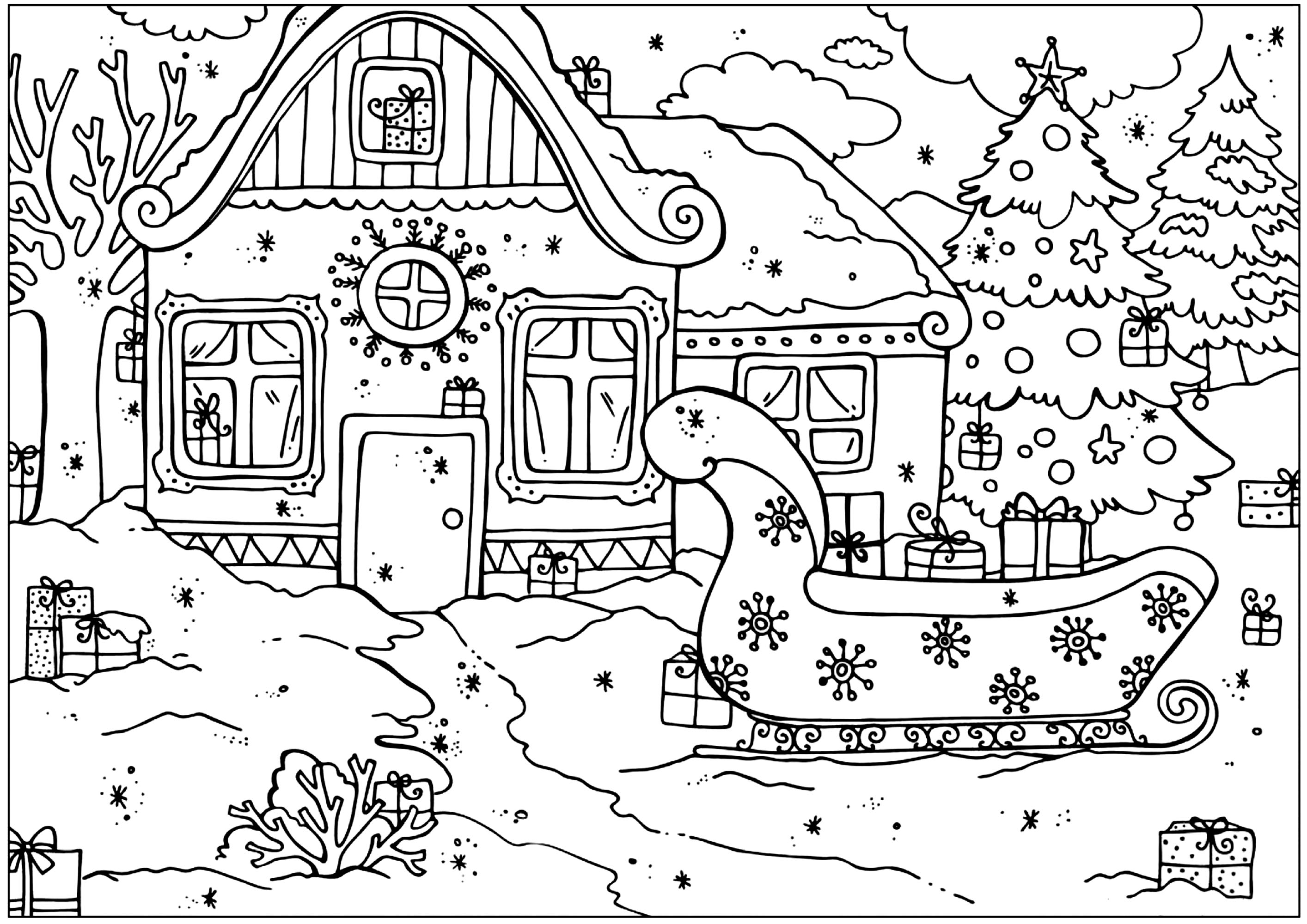 Coloriage de : Le traineau du Père Noël Coloriage de à imprimer pour enfants : Le traineau du Père Noël