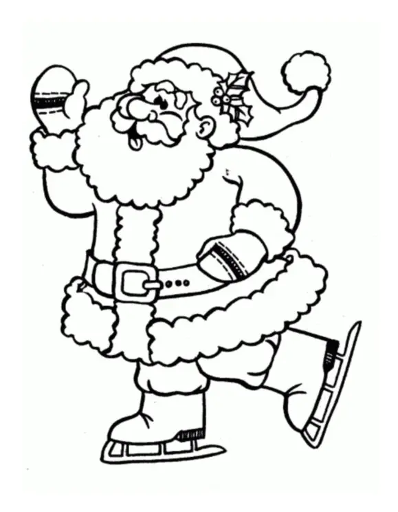 Père Noël qui fait du patin à glace (Coloriage à imprimer pour enfants)
