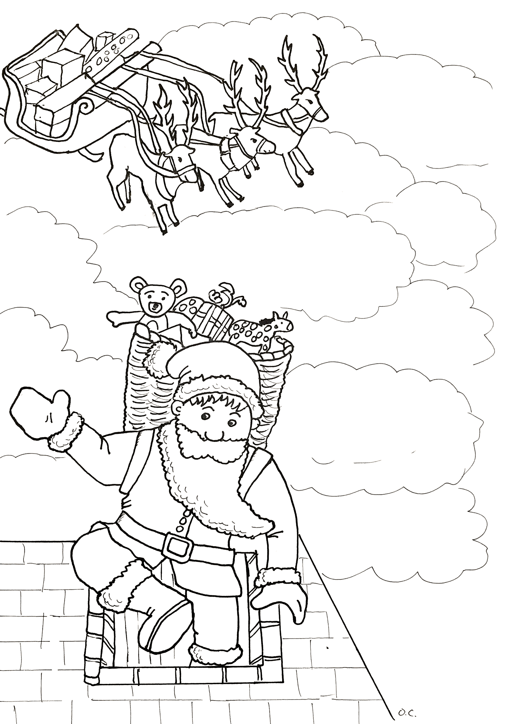 Le Père Noël entrant dans une cheminée, par Olivier