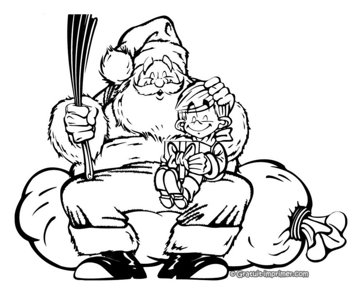 Coloriage d'un enfant avec le Père Noel