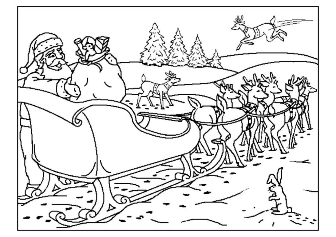 Père Noël sur un traineau (Coloriage à imprimer pour enfants)