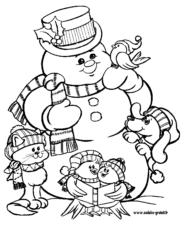 Bonhomme de neige à colorier