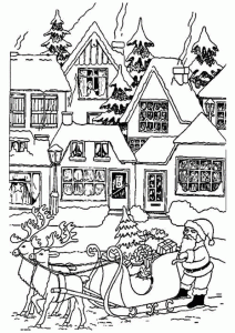 Village de Noël à imprimer (Coloriage)