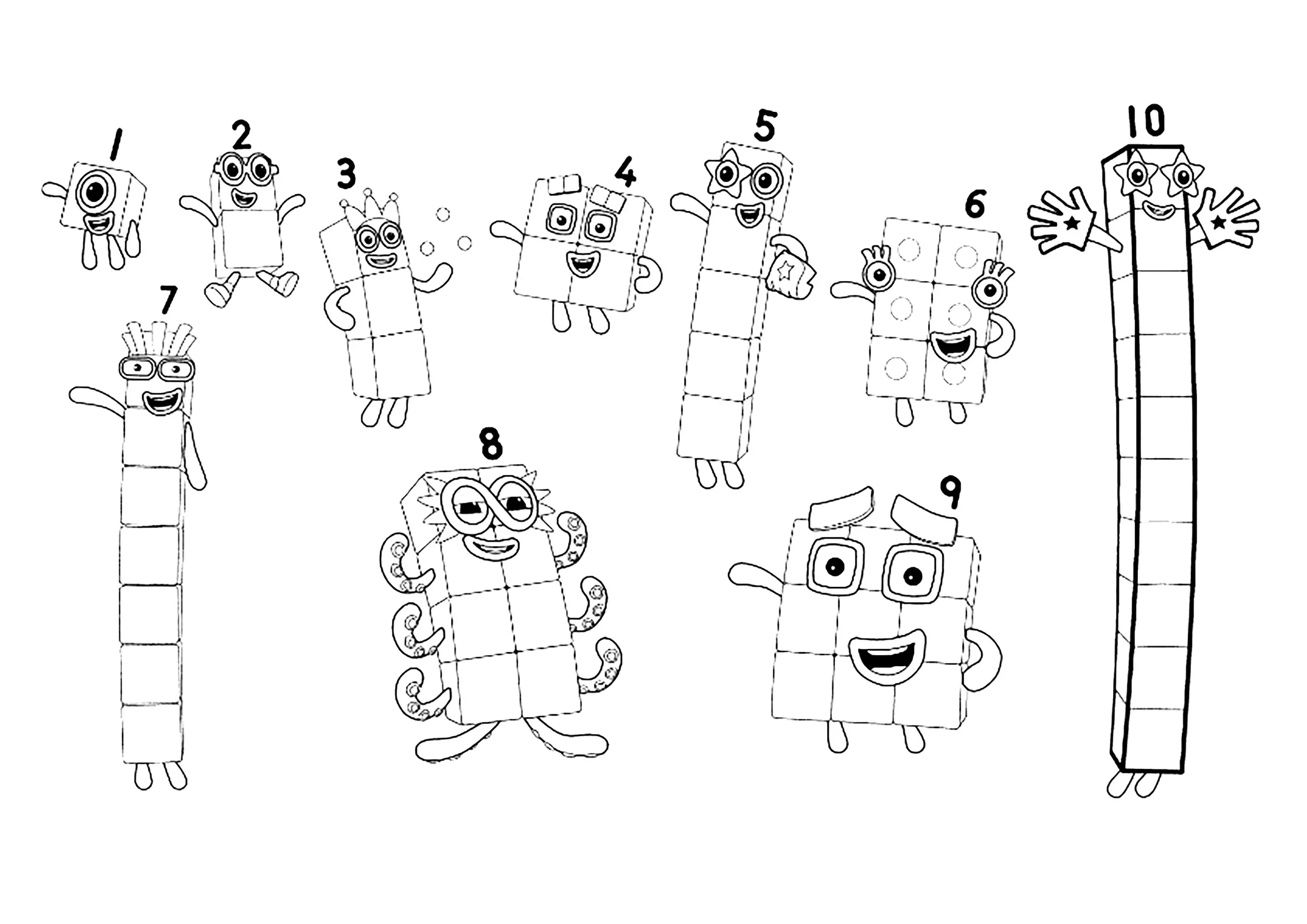Un à Dix (Coloriage de Numberblocks à imprimer pour enfants)